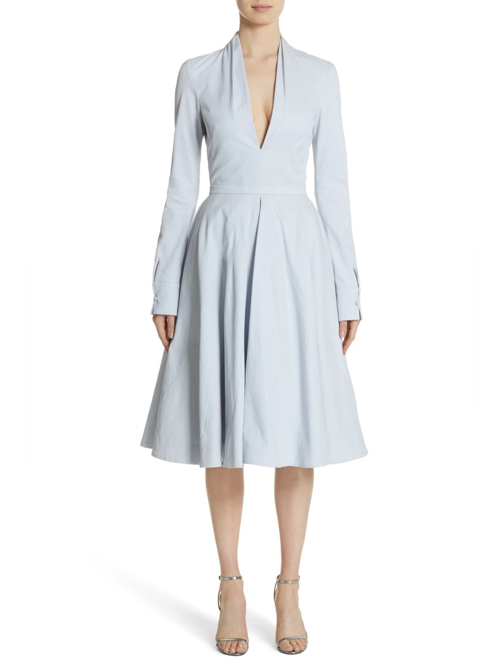 Brandon Maxwell Plunge Neck Flit And Flare Midi Dress Size 10